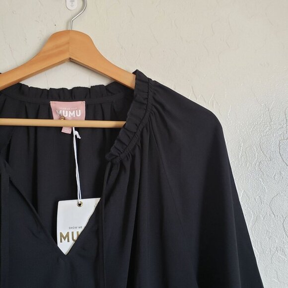 Show Me Your Mumu Viola Tiered Mini Dress Black Flounce Sleeve Women's Large NEW - Picture 6 of 11